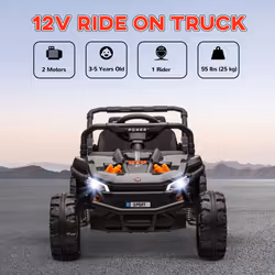 AIYAPLAY Kids Ride on Car, 12V Electric Truck w/ Horn, Lights, USB, Black