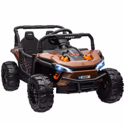 AIYAPLAY Kids Ride on Car, 12V Electric Truck w/ Horn, Lights, USB, Brown