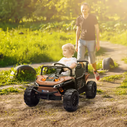 AIYAPLAY Kids Ride on Car, 12V Electric Truck w/ Horn, Lights, USB, Brown