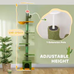 PawHut 230-275cm Floor-to-Ceiling Cat Tree for Indoor Cats with Cat House