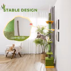 PawHut 230-275cm Floor-to-Ceiling Cat Tree for Indoor Cats with Cat House
