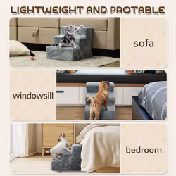 PawHut Three-Step Portable Dog Stairs with Washable Plush Cover, for Small Pets - Additional view 4
