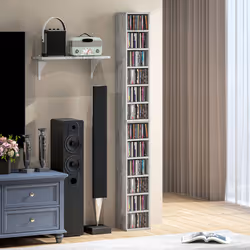 HOMCOM Set of 2 CD Storage Units with Adjustable Shelves Cement Grey