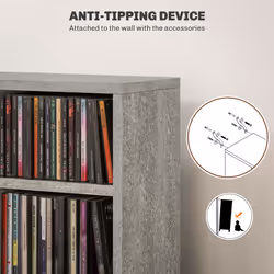 HOMCOM Set of 2 CD Storage Units with Adjustable Shelves Cement Grey - Additional view 4