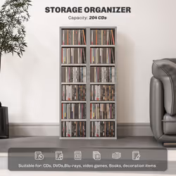 HOMCOM Set of 2 CD Storage Units with Adjustable Shelves Cement Grey - Additional view 6