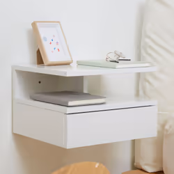 HOMCOM Nightstand Set of 2, Wall Mounted Bedside Cabinet, High Gloss White - Additional view 6