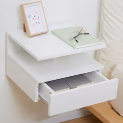 HOMCOM Nightstand Set of 2, Wall Mounted Bedside Cabinet, High Gloss White - Additional view 7