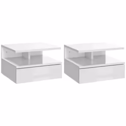 HOMCOM Nightstand Set of 2, Wall Mounted Bedside Cabinet, High Gloss White - Additional view 8