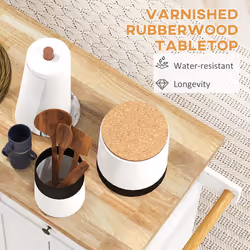 HOMCOM Rolling Kitchen Island Cart with Rubber Wood Top, Spices White - Additional view 4