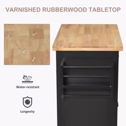 HOMCOM Rolling Kitchen Island Cart with Rubber Wood Top, Spices Black
