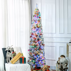 HOMCOM 7' Artificial Christmas Tree with Flocked Tips, LED Lights, Decoration