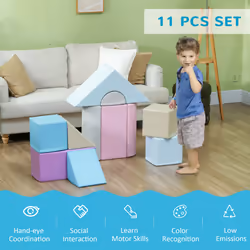 HOMCOM 11-Piece Play Equipment for Toddlers, Soft Play Set, Blue
