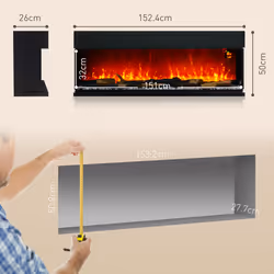 HOMCOM 152.4cm Electric Fireplace Recessed, Insert, Wall Mount, Freestanding