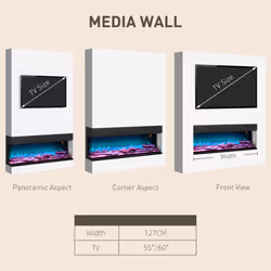 HOMCOM 127cm Electric Fireplace Recessed, Insert, Wall Mount, Freestanding - Additional view 8