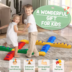 AIYAPLAY 12-Piece Kids Balance Beam, Stepping Stones with Non-Slip Foot Pads