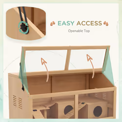 PawHut Wooden Hamster Cage for Gerbils w/ Suspension Bridge, Ladders, Nature - Additional view 4