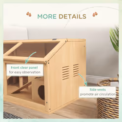 PawHut Wooden Hamster Cage for Gerbils w/ Suspension Bridge, Ladders, Nature - Additional view 6