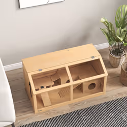 PawHut Wooden Hamster Cage for Gerbils w/ Suspension Bridge, Ladders, Nature - Additional view 7