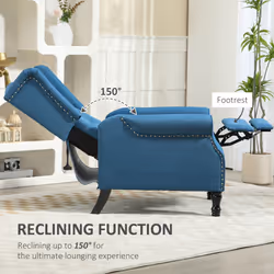 HOMCOM Manual Reclining Armchair Recliner with Footrest Blue
