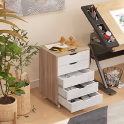 Vinsetto Mobile Filing Cabinet, 5-drawer File Cabinet with Wheels, Oak