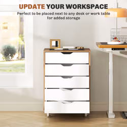 Vinsetto Mobile Filing Cabinet, 5-drawer File Cabinet with Wheels, Oak - Additional view 4