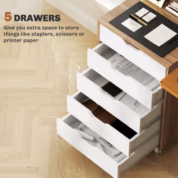 Vinsetto Mobile Filing Cabinet, 5-drawer File Cabinet with Wheels, Oak - Additional view 5