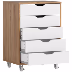 Vinsetto Mobile Filing Cabinet, 5-drawer File Cabinet with Wheels, Oak - Additional view 8