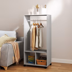 HOMCOM Open Wardrobe Clothes Rail Bedroom Clothes Storage Rod Shelves Grey - Additional view 4