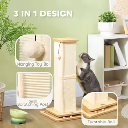 PawHut 67cm Cat Scratching Post, 3-in-1 Cat Scratcher w/ Track Ball Toy