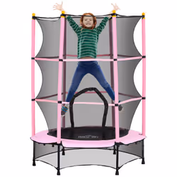 HOMCOM 4.6FT Kids Trampoline with Safety Enclosure for Ages 3-10 Years, Pink