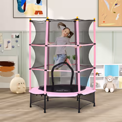 HOMCOM 4.6FT Kids Trampoline with Safety Enclosure for Ages 3-10 Years, Pink
