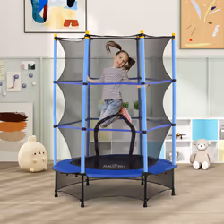 HOMCOM 4.6FT Kids Trampoline with Safety Enclosure for Ages 3-10 Years Blue