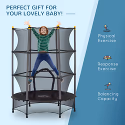 HOMCOM 4.6FT Kids Trampoline with Safety Enclosure for Ages 3-10 Years Black - Additional view 7