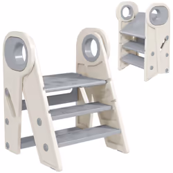 AIYAPLAY Toddler Tower, Foldable and Adjustable, with Handle, Non-Slip, Grey