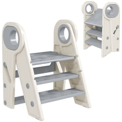 AIYAPLAY Toddler Tower, Foldable and Adjustable, with Handle, Non-Slip, Grey