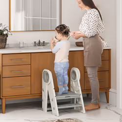 AIYAPLAY Toddler Tower, Foldable and Adjustable, with Handle, Non-Slip, Grey