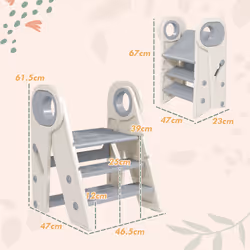 AIYAPLAY Toddler Tower, Foldable and Adjustable, with Handle, Non-Slip, Grey - Additional view 5