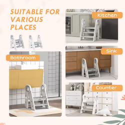 AIYAPLAY Toddler Tower, Foldable and Adjustable, with Handle, Non-Slip, Grey - Additional view 7