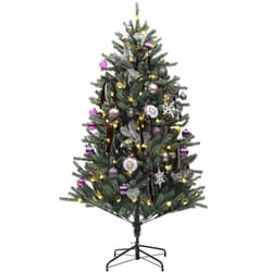 HOMCOM 6ft Artificial Prelit Christmas Tree w/ LED Lights, Purple Ornaments