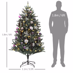 HOMCOM 6ft Artificial Prelit Christmas Tree w/ LED Lights, Purple Ornaments