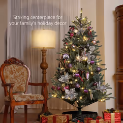 HOMCOM 6ft Artificial Prelit Christmas Tree w/ LED Lights, Purple Ornaments