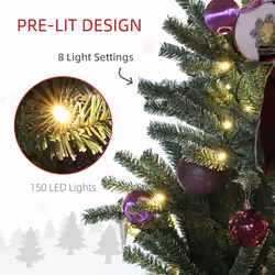 HOMCOM 6ft Artificial Prelit Christmas Tree w/ LED Lights, Purple Ornaments - Additional view 4
