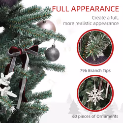HOMCOM 6ft Artificial Prelit Christmas Tree w/ LED Lights, Purple Ornaments - Additional view 5