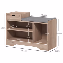 HOMCOM Upholstered Entryway Shoe Bench with Storage Drawer Distressed Grey