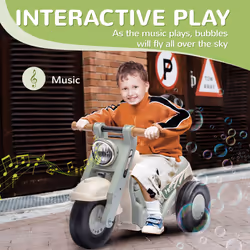 AIYAPLAY Ride On Car Foot To Floor Kids Car w/ Music, Bubble - Cream White