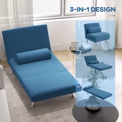 HOMCOM Folding 5 Position Convertible Sleeper Bedroom Chair Bed Blue