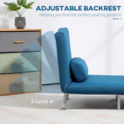 HOMCOM Folding 5 Position Convertible Sleeper Chair Sofa Bed Blue