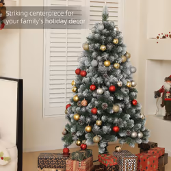 HOMCOM 5ft Artificial Pine Christmas Tree with Pinecones, Steel Base