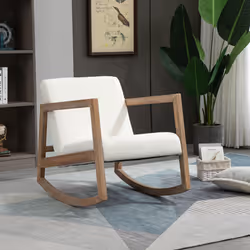 HOMCOM Rocking Chair Upholstered Armchair Wooden Accent Chair Cream