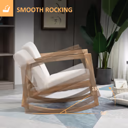 HOMCOM Rocking Chair Upholstered Armchair Wooden Accent Chair Cream